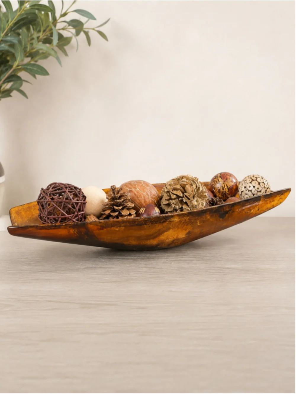 Decorative Canoe-Style Tray / Centerpiece – 21” Long x 7” Wide